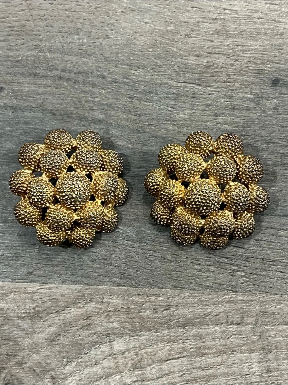 Gold Textured Cluster Clip-On Earrings - Women Accessories